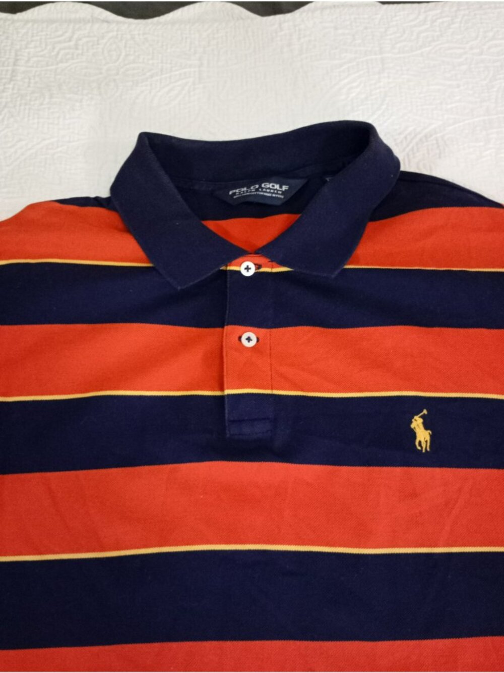 Polo Golf Ralph Lauren Mens XXL Striped Pima 100% Cotton Navy & Orange - Picture 3 of 9